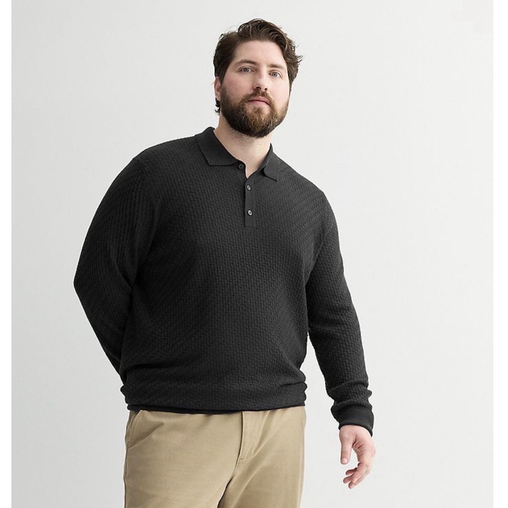 NWT Apt 9 Mens XL Tall Black Merino Wool Sweater Polo Textured Knit Office NEW